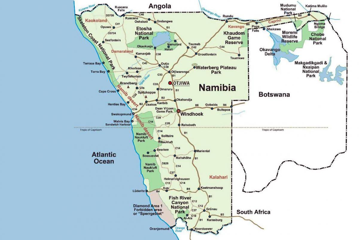 kort af Namibíu